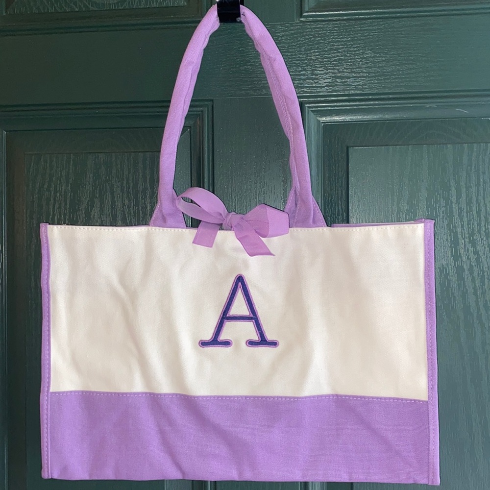 Beautiful canvas tote bag with letter A embroidered! Brand new!